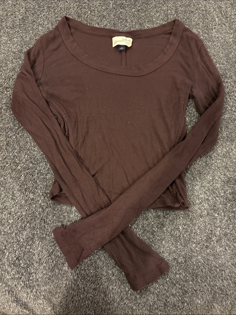Universal Thread Brown Ribbed Long-Sleeve Scoop Neck Top